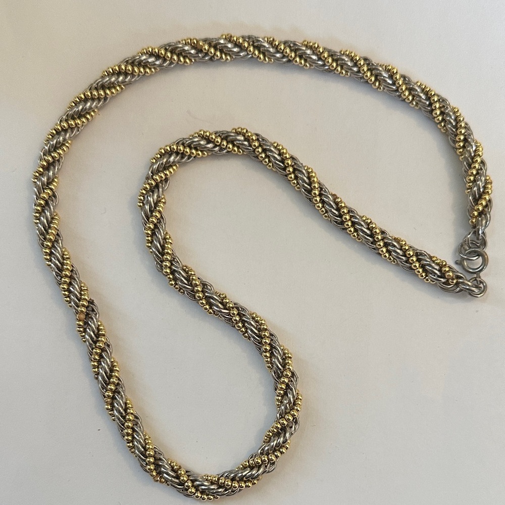 Elegant Silver and Gold Twist Necklace 24 inches long